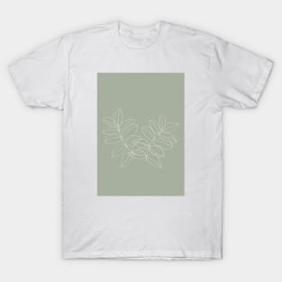 Boho Sage Green, Decor, Line Art, Botanical Leaves T-Shirt